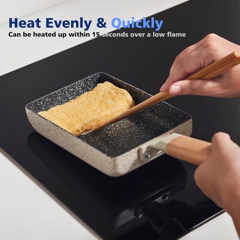 LISOS Ceramic Coating Square Japanese Tamagoyaki Omelette Small Skillet, Non-stick Rectangle Egg Roll Pan with Wood Handle - Image 5